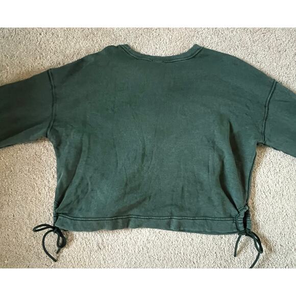 Wolf tapestry sweatshirt, fringe, upcycled, cropped crewneck, Aerie Oversize SM - Picture 2 of 6